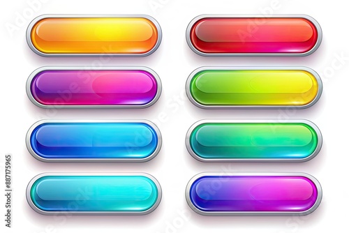 Wallpaper Mural Colorful modern web buttons with sleek shapes, stylish gradients, and futuristic shadows on a clean white background, perfect for digital design projects and interfaces. Torontodigital.ca