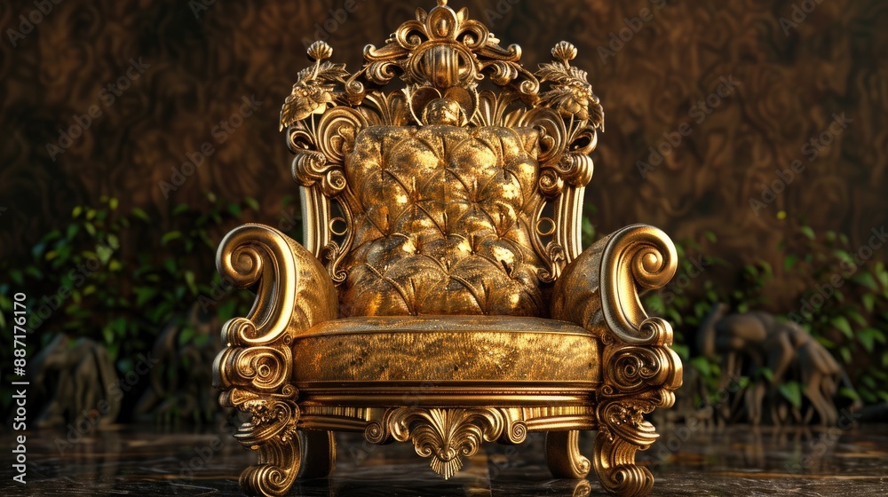 create an Indian royal golden king chair front look create an Indian royal golden king chair front look