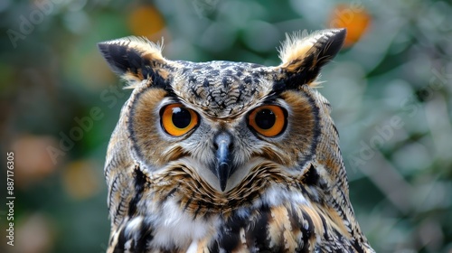 Eagle owl with big eyes gazes intently at the camera © ShStock