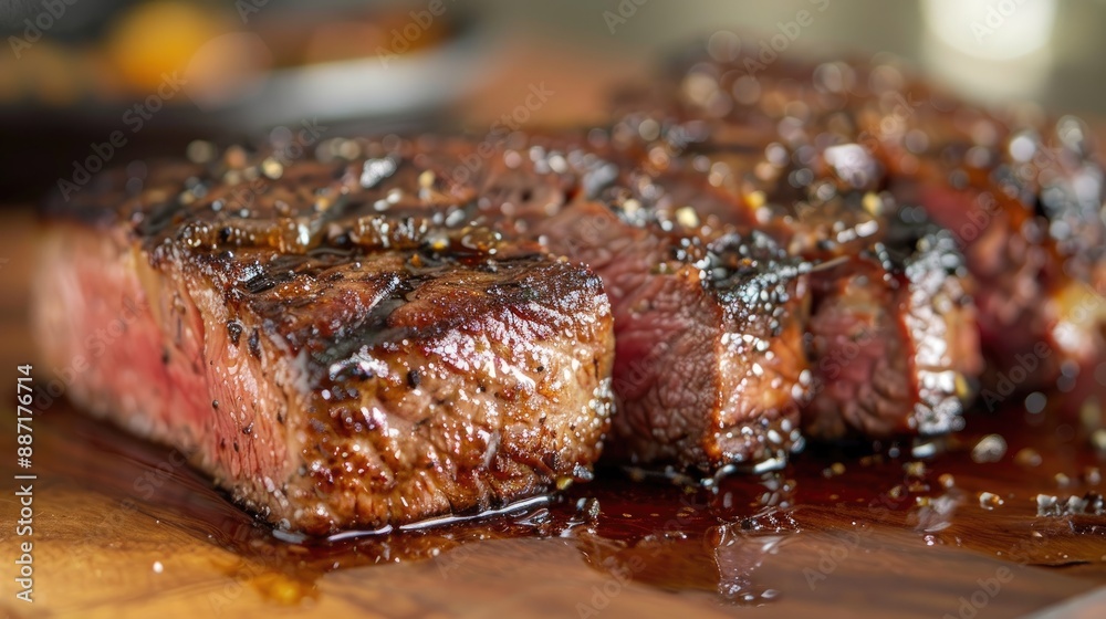Fresh juicy delicious meat steak roasted in pineapple syrup Fresh juicy delicious meat steak roasted in pineapple syrup