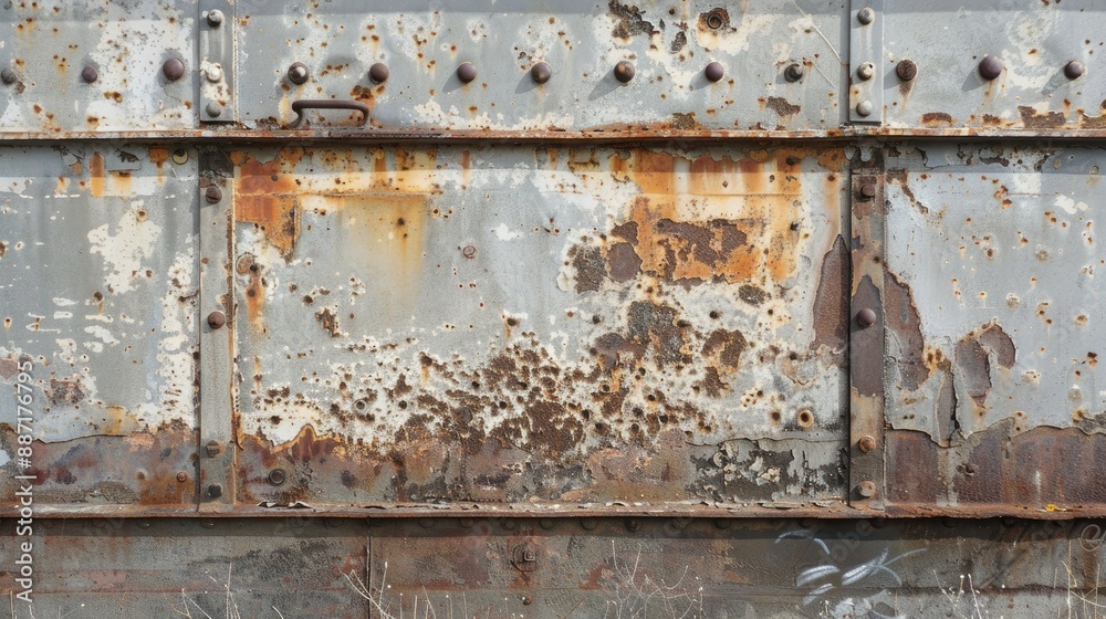 Appearance of a temporary metal barrier with rust spots and signs of decay Appearance of a temporary metal barrier with rust spots and signs of decay
