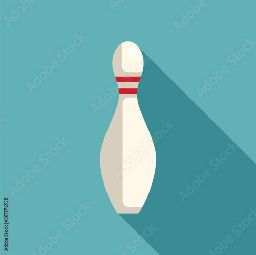 Illustration of a white bowling pin with red stripes casting a long shadow on a blue background