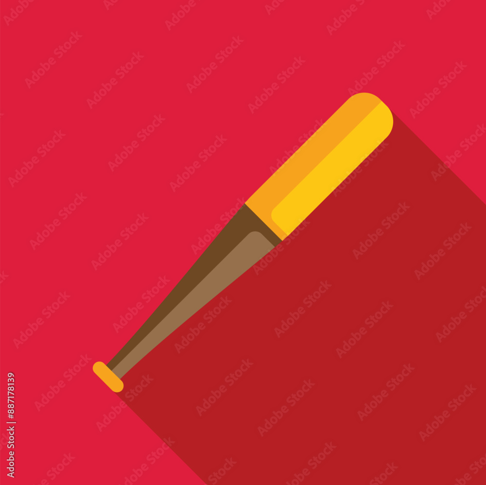 Yellow baseball bat casting long shadow over red background, simple style illustration Yellow baseball bat casting long shadow over red background, simple style illustration