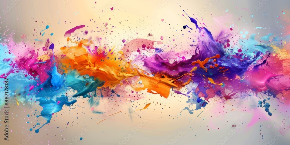 Fototapeta premium Vibrant splashes of colorful paint blending in abstract burst art concept