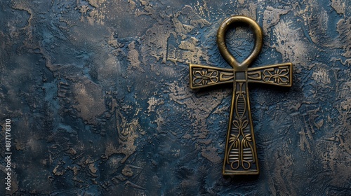 Ankh Symbol on Dark Blue Background. photo