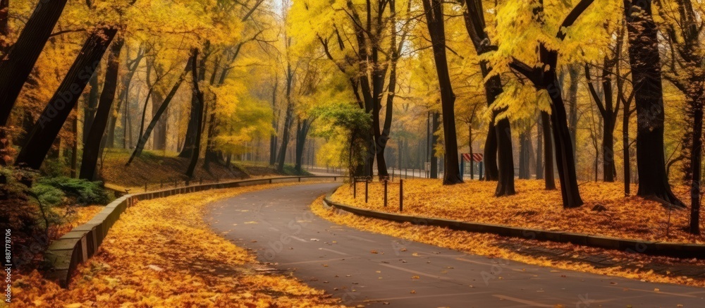 Fototapeta premium Autumnal Pathway Through a Golden Forest