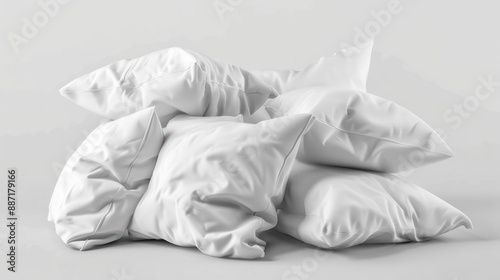 A pile of white pillows on a white background. Generate AI image