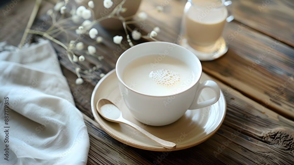 Fototapeta premium Milk poured into a cup of tea, close up. 