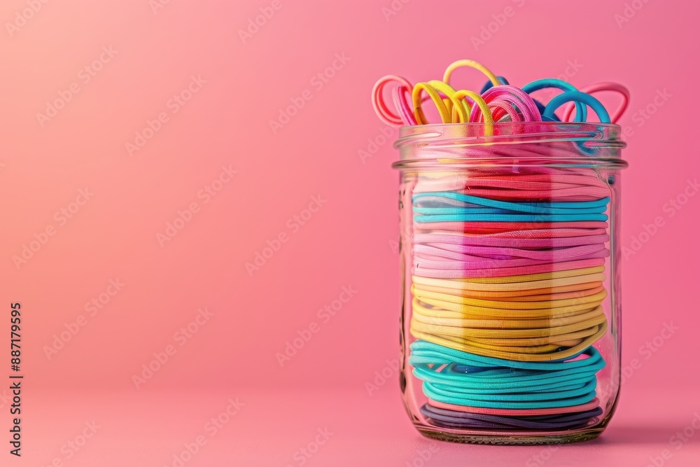 Colorful Hair Elastics in Glass Jar.