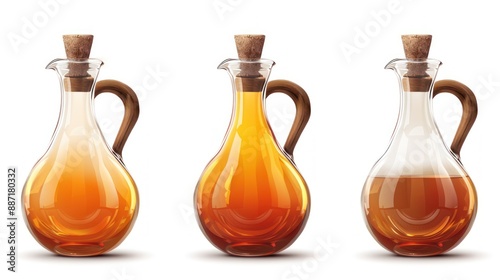 Three glass vases filled with different colored liquids. Generate AI image