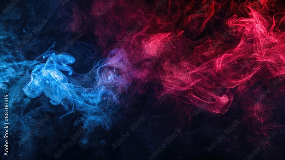 Obraz premium Red and blue smoke blend on a dark backdrop