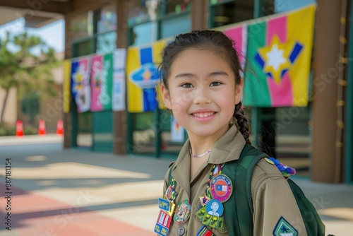 Girl Scout with a big smile.