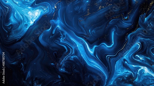 Shimmering blue liquid paint creating a glowing swirling effect on a dark abstract background