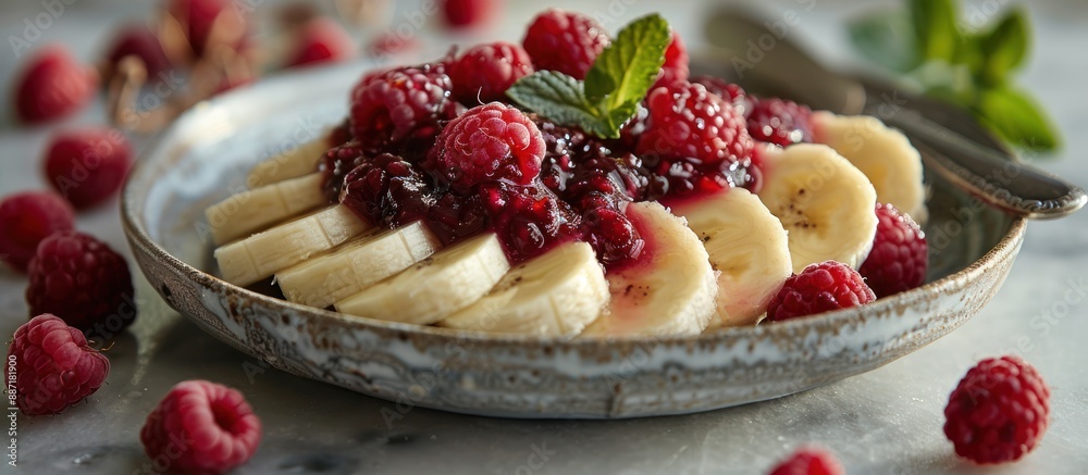 Delicious Banana and Raspberry Salad with a Sweet Sauce Delicious Banana and Raspberry Salad with a Sweet Sauce