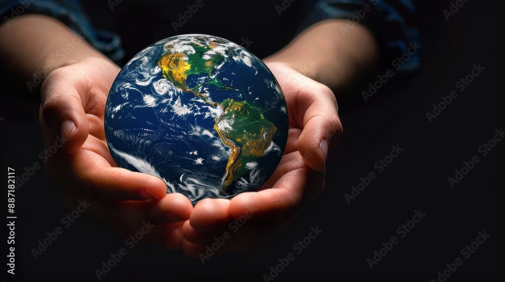 Hands holding a miniature Earth globe. Hands holding a miniature Earth globe.