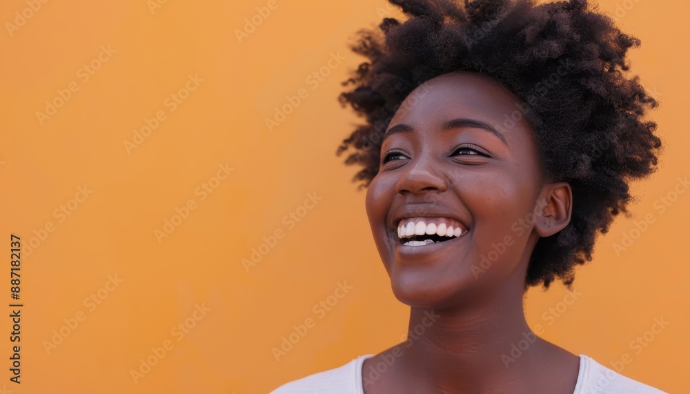 Happy African American woman smiling against yellow background. Happy African American woman smiling against yellow background.