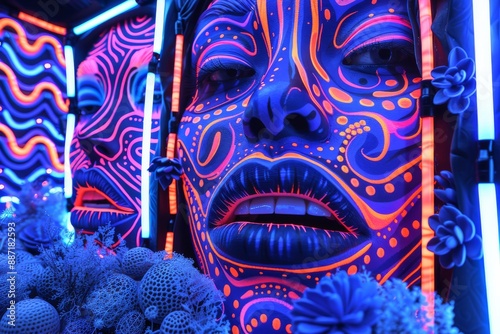 Psychedelic art with vibrant colors and intricate glowing details. photo