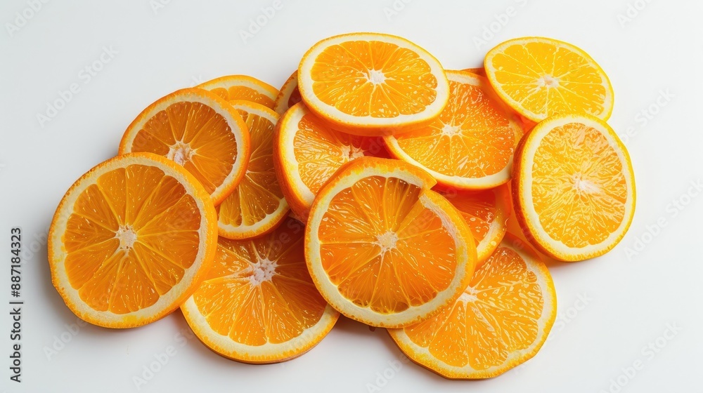 Arrangement of orange slices on white surface Arrangement of orange slices on white surface