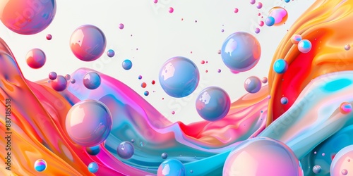 Colorful abstract spheres floating in liquid artwork digital illustration vibrant hues concept