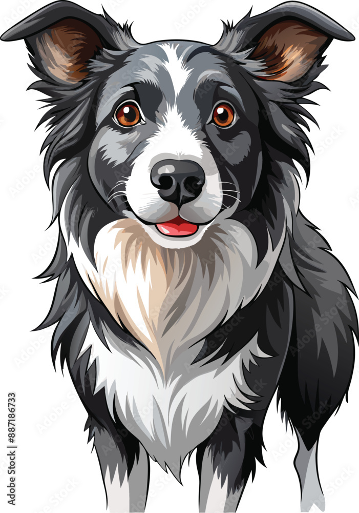 Fototapeta premium Playful Border Collie captured in pencil sketch.