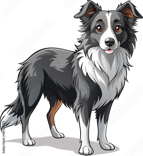 Playful Border Collie captured in pencil sketch. 