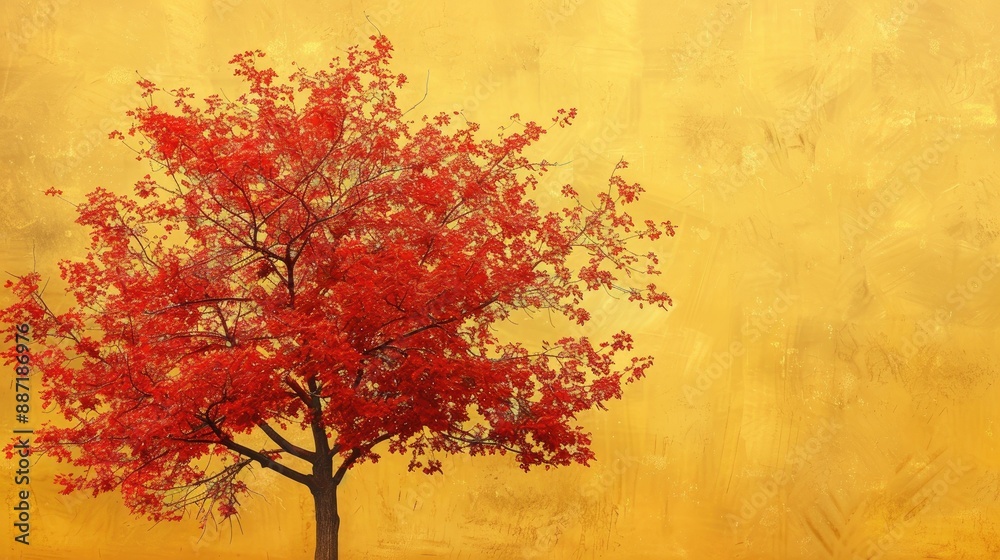 Fototapeta premium Maple tree with pale yellow backdrop