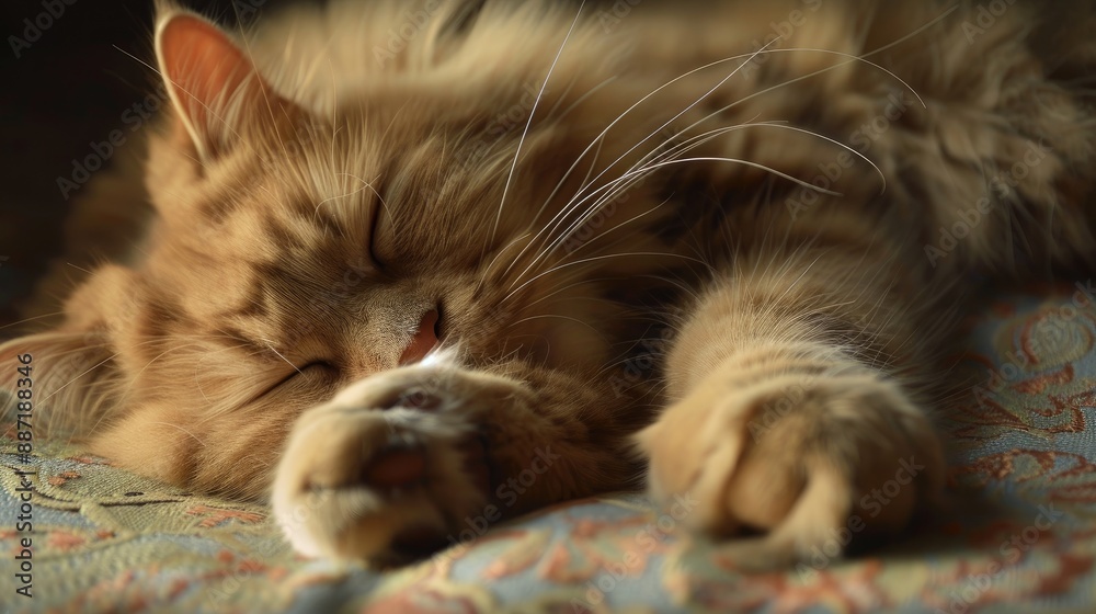 Persian cat sleeping with copy space and cat paws in focus Persian cat sleeping with copy space and cat paws in focus