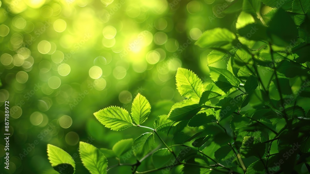 Naklejka premium Attractive Blurry Green Lighting Amid Leaves