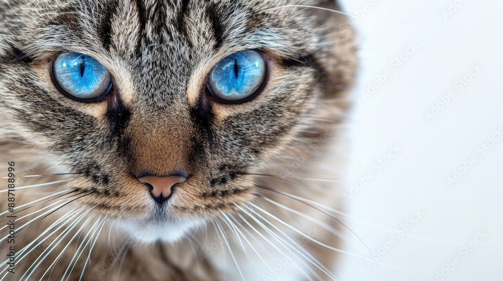 Attractive feline with blue eyes on white backdrop Attractive feline with blue eyes on white backdrop
