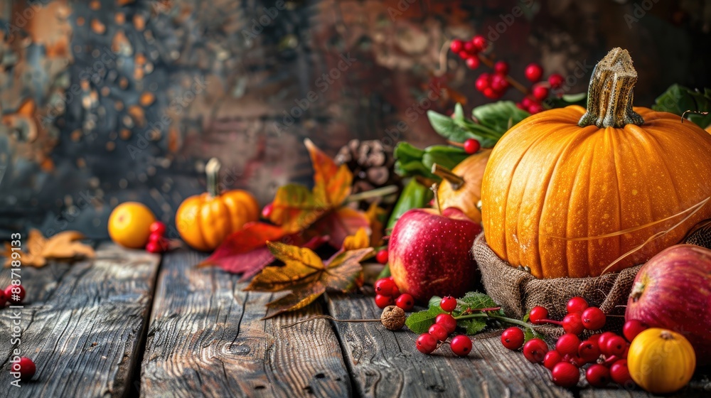 Autumn concept with fresh vegetables on rustic background Autumn concept with fresh vegetables on rustic background