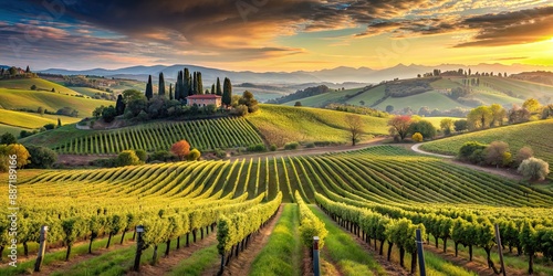 Idyllic vineyard landscape in Tuscany, Italy , Tuscany, vineyard, charming, romantic, rustic, Italian, countryside
