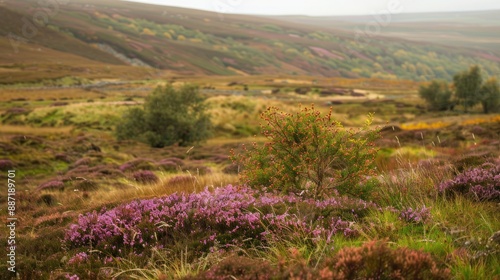 Autumn view of heather shrub