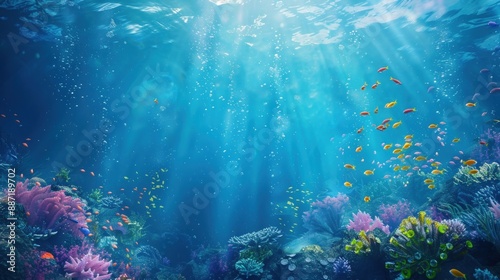 A deep ocean scene with colorful coral reefs. Generate AI image