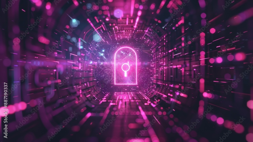 A futuristic keyhole in the center of an abstract design. Generate AI image A futuristic keyhole in the center of an abstract design. Generate AI image