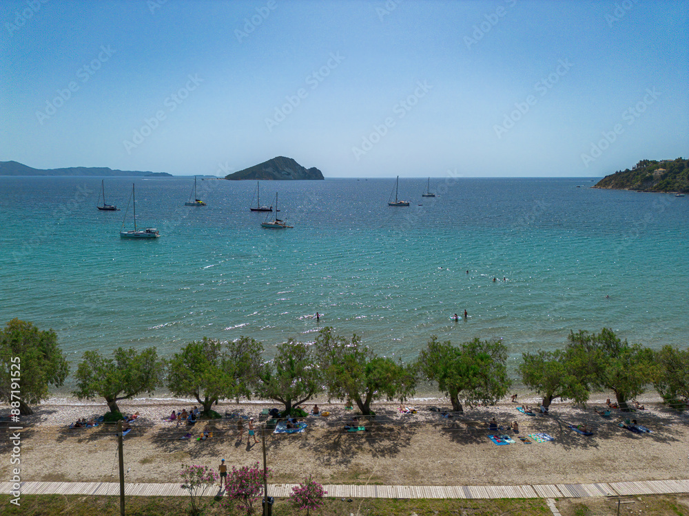 Obraz premium Aerial panoramic view over Keri beach in Zakynthos island, Greece