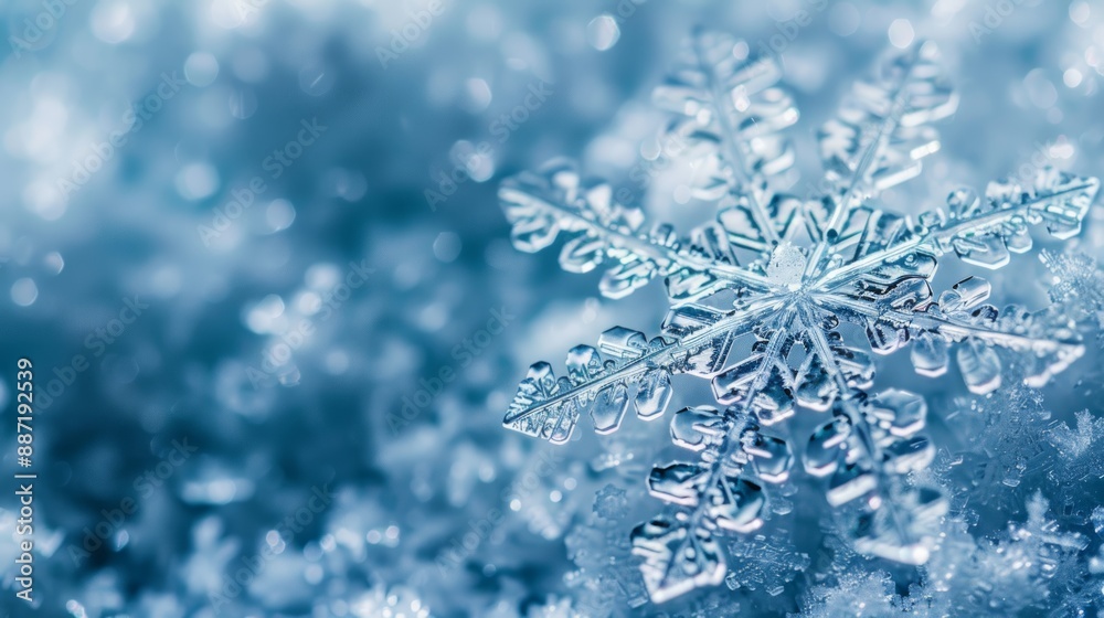 Macro View of a Snowflake on a Bed of Snow Macro View of a Snowflake on a Bed of Snow