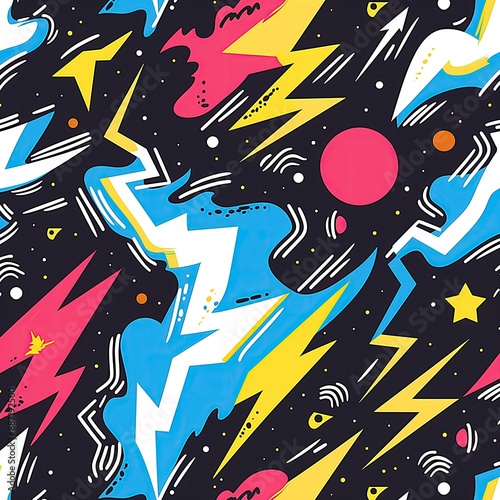 Abstract Lightning Bolt Pattern Background, Fun Thunder Storm Vibrant Wild Weather Wallpaper, Funky Fabric Textile Design, Colorful Retro Backdrop, Geometric Shapes App Loading Screen Concept Art