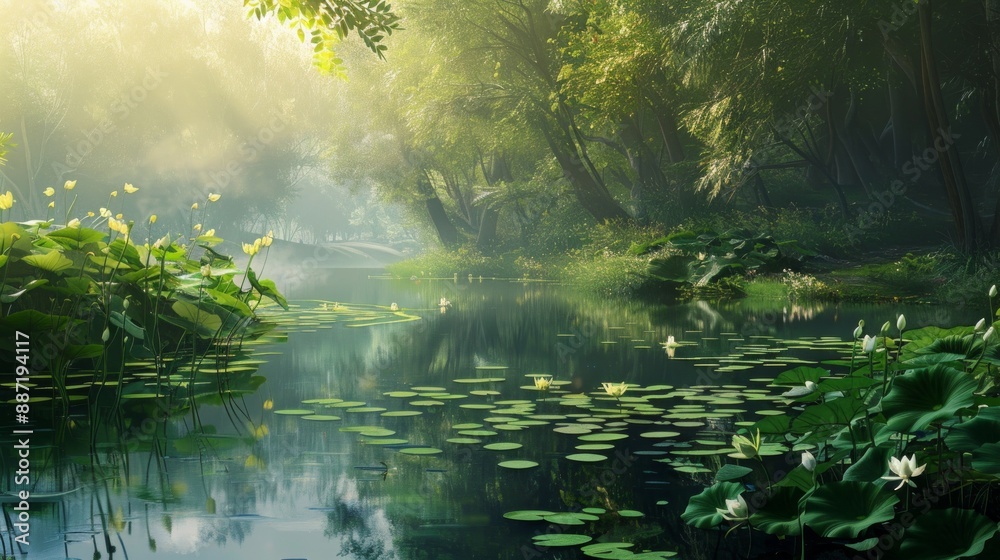 Mystical Morning on a Misty Forest Lake Mystical Morning on a Misty Forest Lake