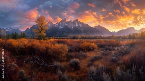 Sunset Panorama in Grand Teton National Park