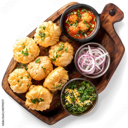 Plate of tasty Vada Pav with on white background. photo