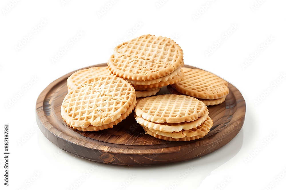Board and plate of tasty Wafers with on white background. Board and plate of tasty Wafers with on white background.