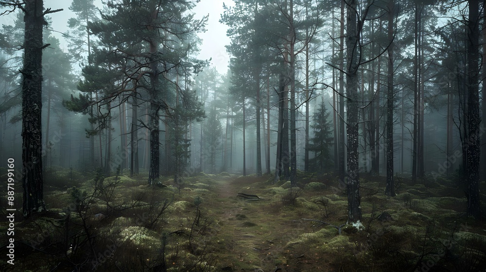 Moody forest landscape in Uppsala, Sweden Moody forest landscape in Uppsala, Sweden