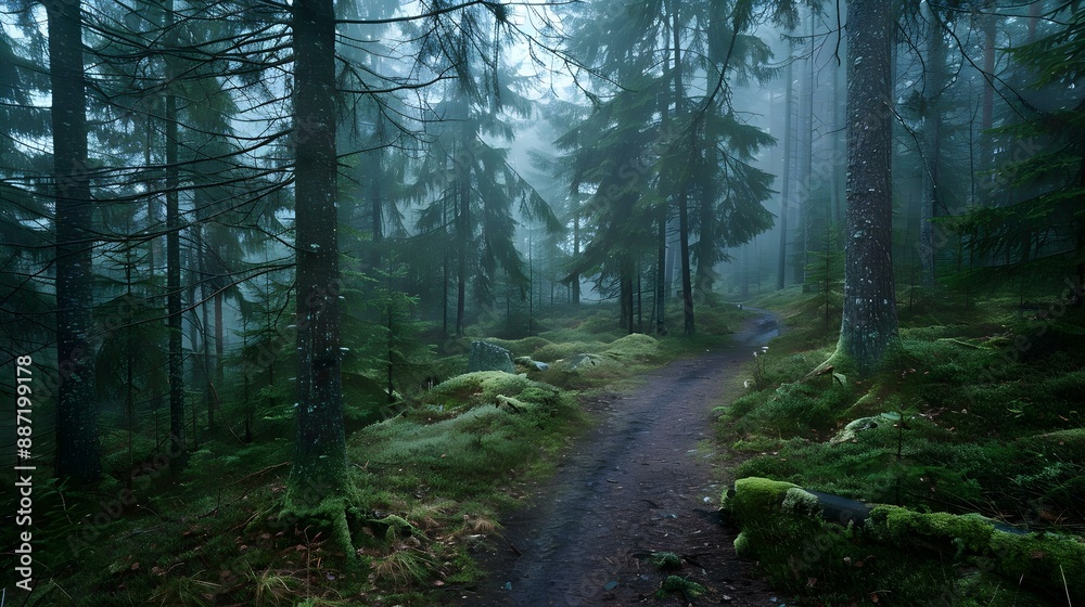Naklejka premium Moody forest landscape in Uppsala, Sweden
