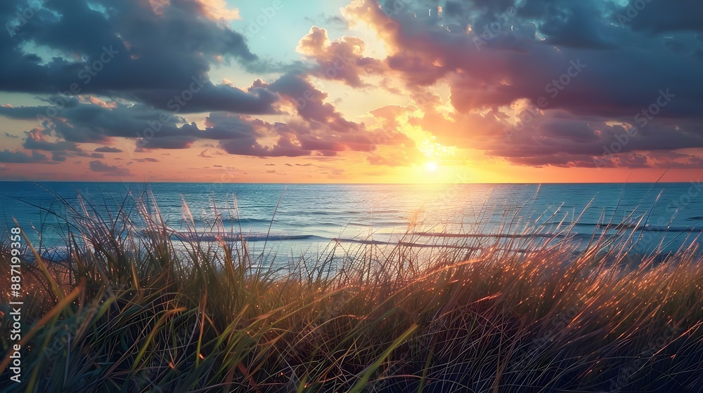 Naklejka premium Wild nature by the sea at sunset