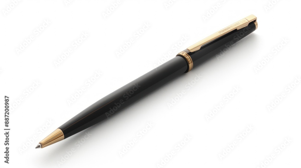 A sleek black ballpoint pen with gold accents. Generate AI image A sleek black ballpoint pen with gold accents. Generate AI image