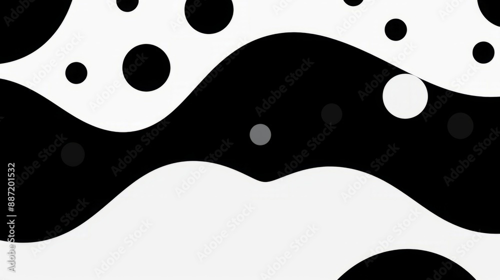 Black and white wavy background with scattered circles of varying sizes Black and white wavy background with scattered circles of varying sizes