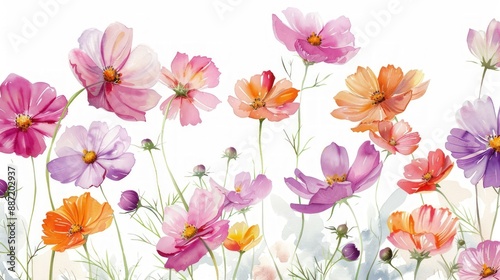 A painting of a field of flowers with a white background. Generate AI image