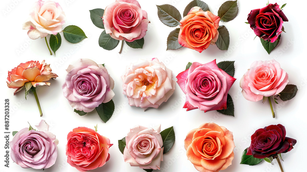 Set of roses isolated on the white background Set of roses isolated on the white background