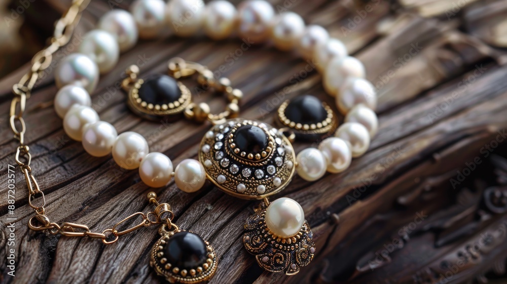 Obraz premium A set of pearl jewelry including a necklace and earrings