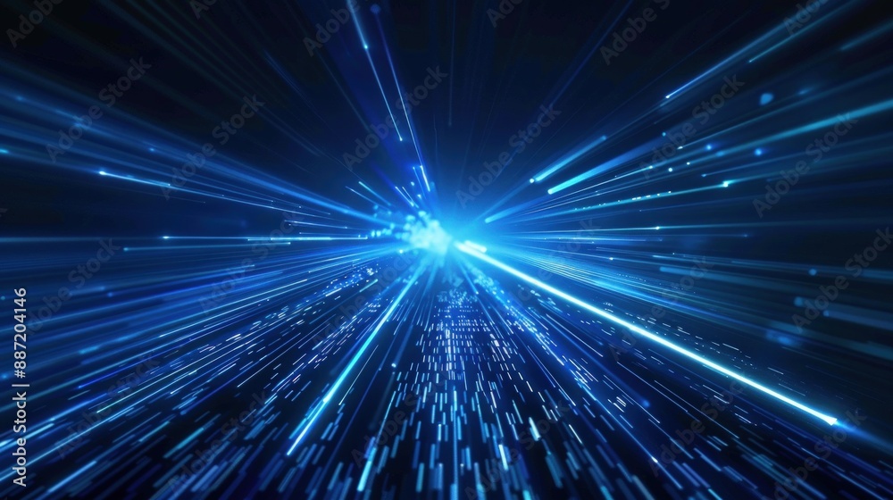 A blue light with many blue lines and dots. Generate AI image